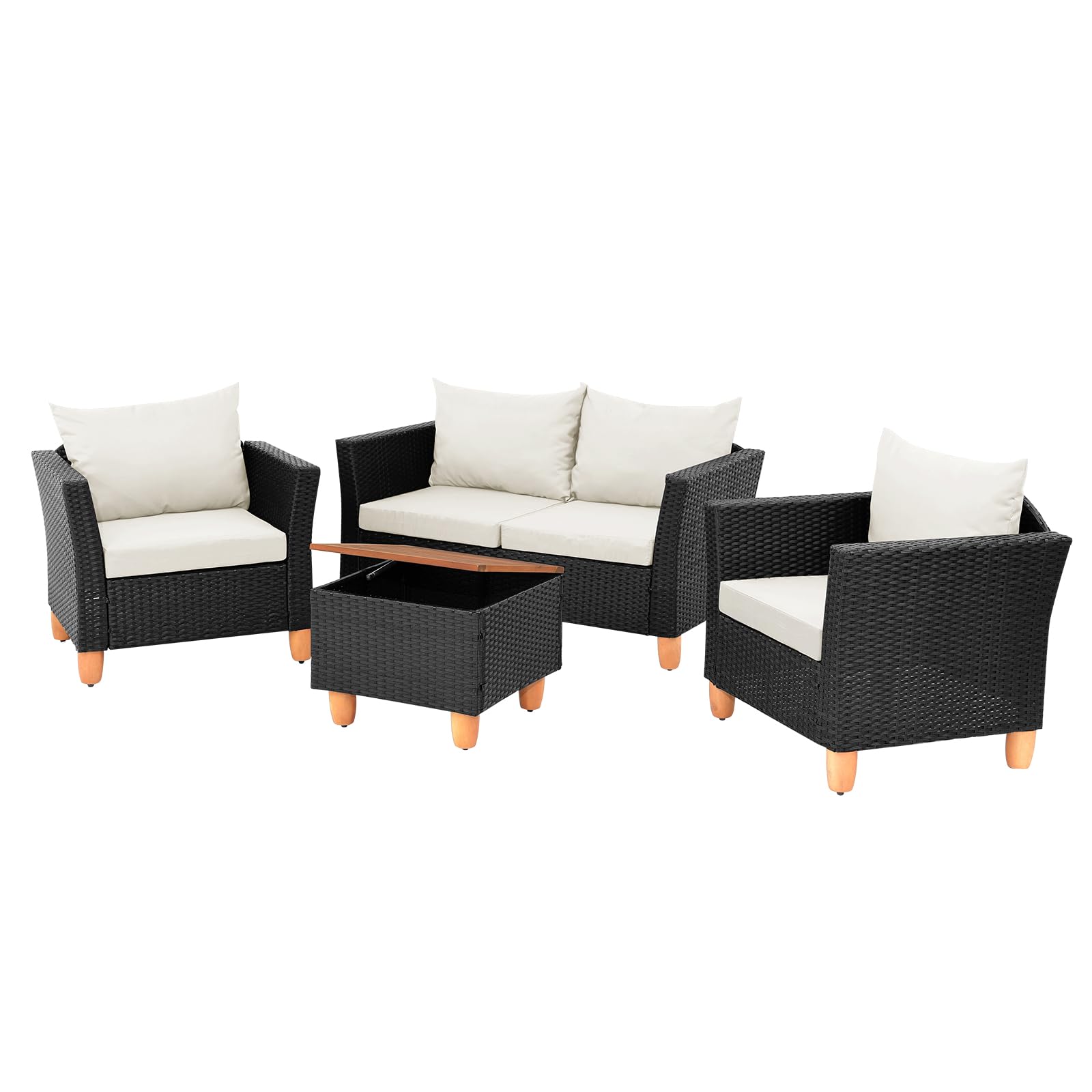 Ensemble de conversation d'extérieur Tangkula, chaises de patio rembourrées avec table basse de rangement
